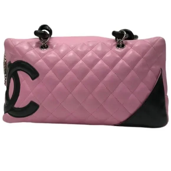 Chanel pink black quilter leather Cambon bowler tote bag / shoulder bag - Picture 2 of 16